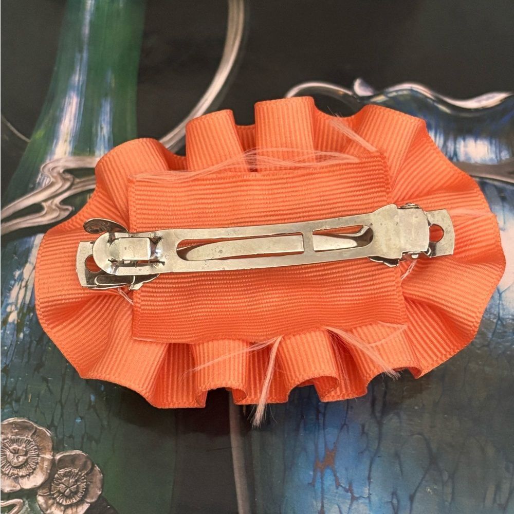 Vintage Hair Accessory Clip Barrette Orange Ruffle Ribbon 1980s 1990s - Picture 5 of 8